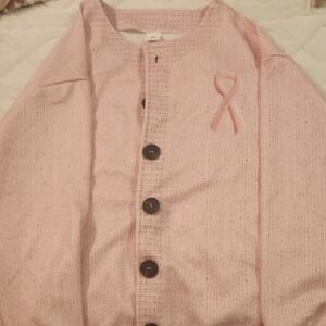 Pink Button-Up Cardigan with Ribbon Detail